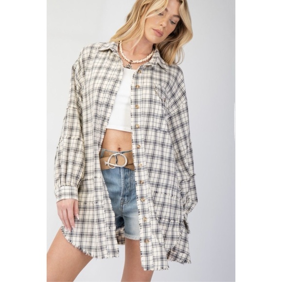 TALULAH Tops - Talulah Mineral Washed Distressed Plaid Shirt